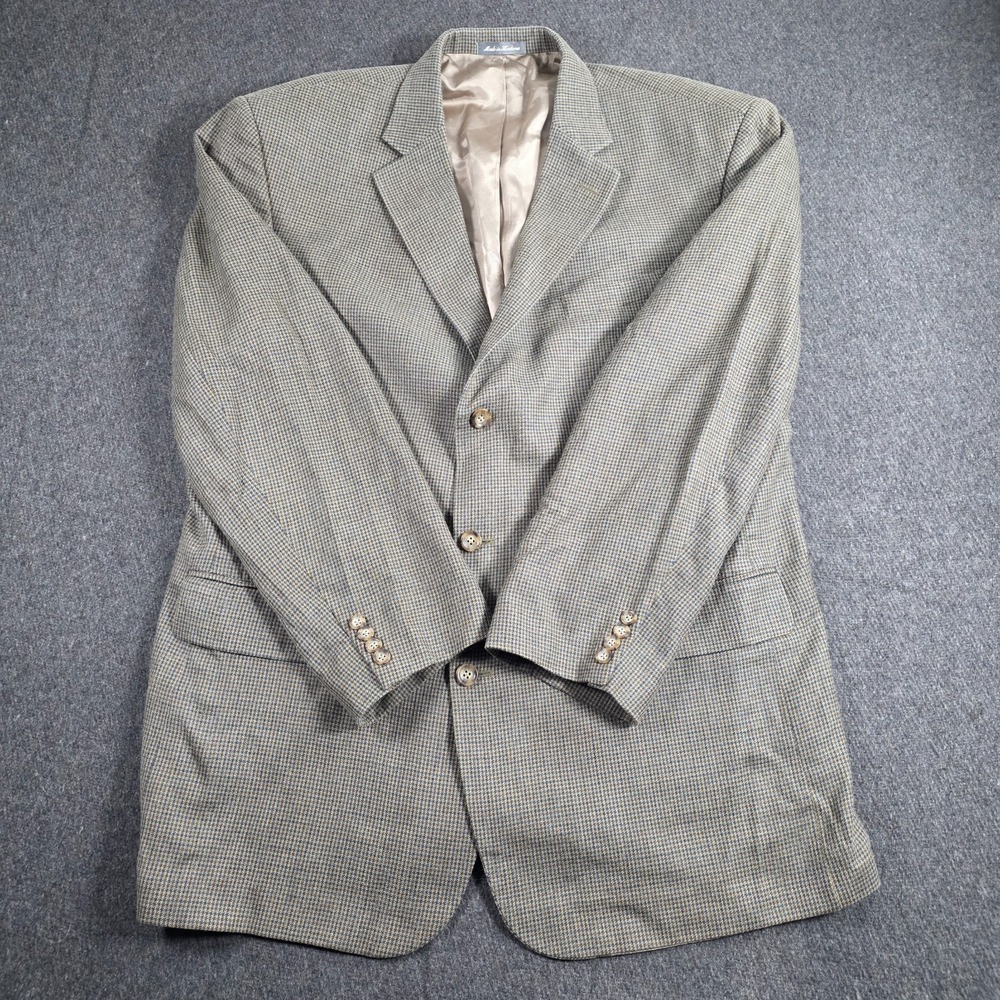 Oscar de la Renta 50L Silk Wool Blazer Micro Houndstooth Sport Coat Tan